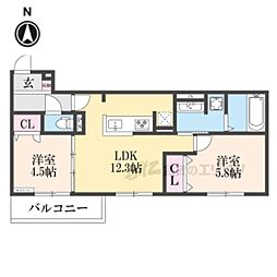 京阪本線 伏見桃山駅 徒歩29分の賃貸アパート 3階2LDKの間取り