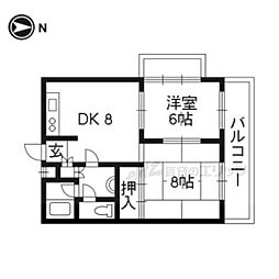 京阪本線 伏見桃山駅 徒歩16分の賃貸マンション 3階2LDKの間取り