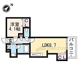 京都地下鉄東西線 小野駅 徒歩1分の賃貸マンション 2階1LDKの間取り