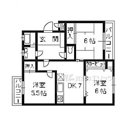 カーサＮＡＫＡＭＵＲＡ 2階3DKの間取り
