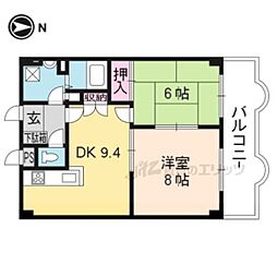 グリーンヴィレッジ吉田 2階2LDKの間取り