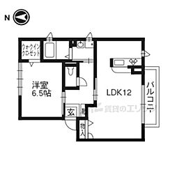 サンライズ城陽 2階1LDKの間取り