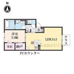 京阪宇治線 六地蔵駅 徒歩6分の賃貸アパート 1階1LDKの間取り