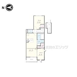 JR奈良線 木幡駅 徒歩1分の賃貸アパート 2階2LDKの間取り