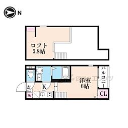 ハーモニーテラス桃山町西町 1Kの間取図画像