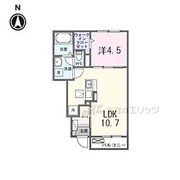 宇治市宇治下居アパート 1LDKの間取図画像