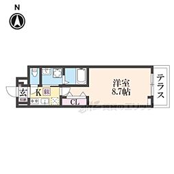 ヒカルサ京都山科大宅 1Kの間取図画像