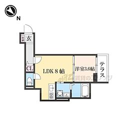 京都市山科区大宅五反畑町アパート 1LDKの間取図画像