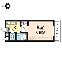 ウォーマス北出 1Kの間取図画像