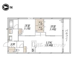ラ・ポーズ長岡京 2LDKの間取図画像