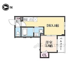 クレッシェンド椥辻 (旧F asecia Mouron) 1LDKの間取図画像
