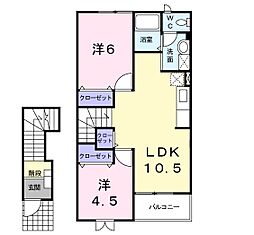 サウスエレガンスハギオカ 2LDKの間取図画像