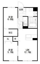 ウエストコート六軒 2LDKの間取図画像