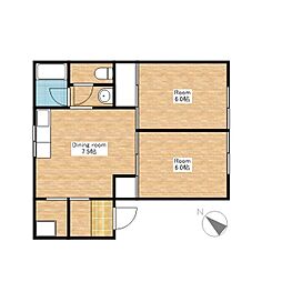 JR東海道・山陽本線 近江八幡駅 徒歩30分の賃貸アパート 1階2DKの間取り