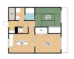 JR東海道・山陽本線 野洲駅 徒歩5分の賃貸マンション 2階2DKの間取り