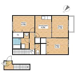 JR東海道・山陽本線 近江八幡駅 徒歩20分の賃貸アパート 2階3DKの間取り