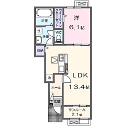 ソレイユI 1LDKの間取図画像