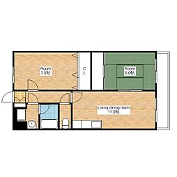 JR東海道・山陽本線 近江八幡駅 徒歩13分の賃貸マンション 1階2LDKの間取り