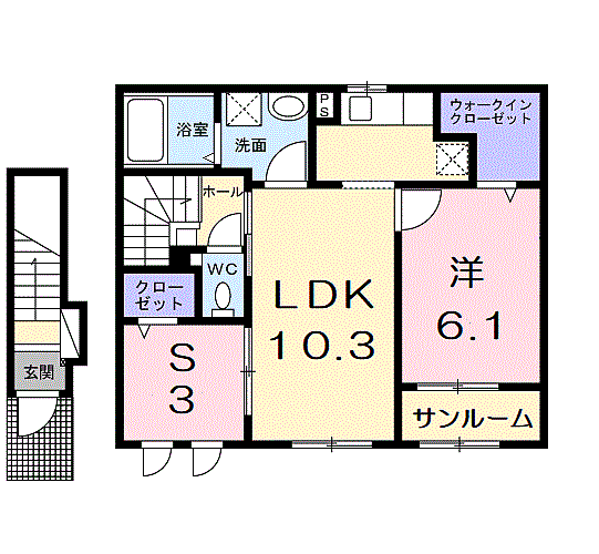 アップフィールド　共栄　II 203｜滋賀県東近江市外町(賃貸アパート1SLDK・2階・51.89㎡)の写真 その2