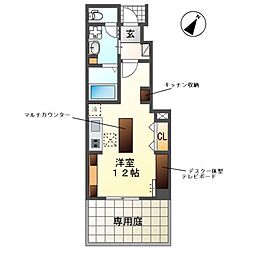 Woodstock Nest 1階ワンルームの間取り