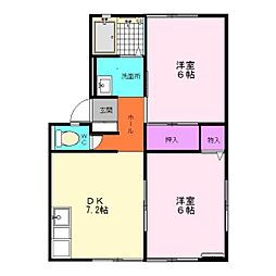 ウィンディアB 2DKの間取図画像