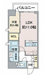 スリーアイランドタワー金山 10階1LDKの間取り