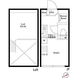 ハーモニーテラス荒川 2階ワンルームの間取り