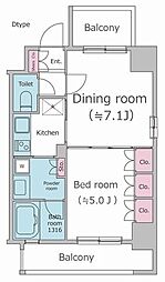 PARKFLATS渋谷代官山 1DKの間取図画像