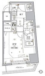 クレイシア文京春日 1Kの間取図画像