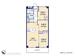 三ツ沢ハイタウン1号棟 3LDKの間取図画像