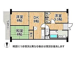 武庫川東グランドハイツ西棟 3DKの間取図画像