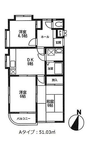 アメニティ相模原 4A｜神奈川県相模原市南区東林間1丁目(賃貸マンション3DK・4階・51.03㎡)の写真 その2