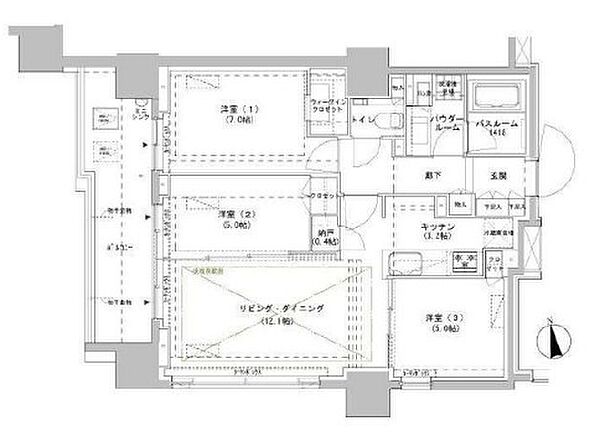 パークスフィア牛込神楽坂 203｜東京都新宿区南山伏町(賃貸マンション3LDK・2階・72.12㎡)の写真 その2