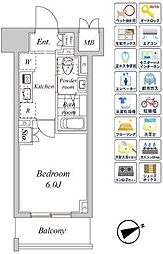 プラウドフラット神楽坂2 1Kの間取図画像
