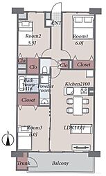 新松戸ハイツ 3LDKの間取図画像