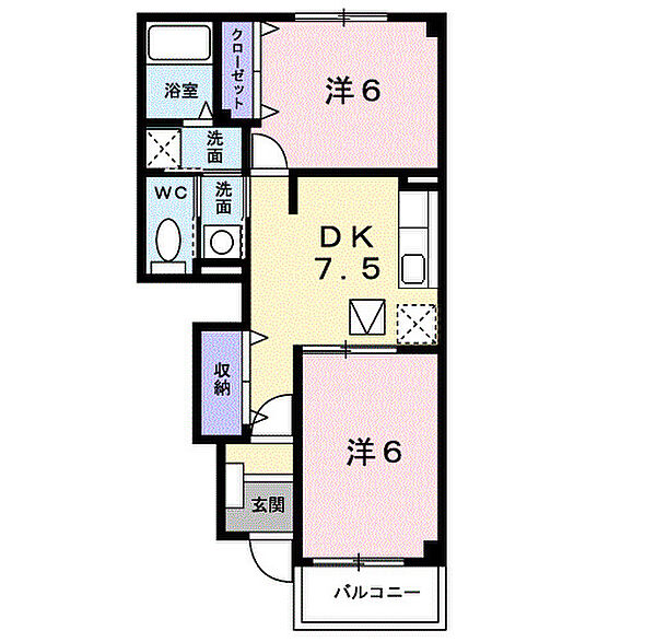 ファミールコートA ｜大阪府羽曳野市高鷲6丁目(賃貸アパート2DK・1階・44.82㎡)の写真 その2