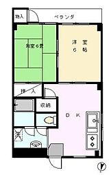 バロン妙蓮寺 2DKの間取図画像