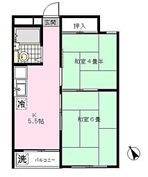 イイバハイツ鶴見 2Kの間取図画像
