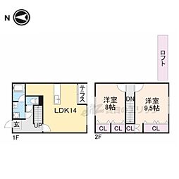 JR北陸本線 長浜駅 徒歩37分の賃貸アパート 2階2LDKの間取り