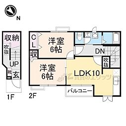 メゾンカルムＮ 202 2階2LDKの間取り