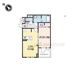 フルール彦根 2階1LDKの間取り