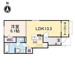 JR湖西線 比叡山坂本駅 徒歩18分の賃貸アパート 1階1LDKの間取り