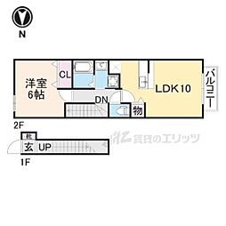 JR北陸本線 長浜駅 徒歩11分の賃貸アパート 2階1LDKの間取り