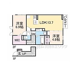 JR東海道・山陽本線 瀬田駅 徒歩20分の賃貸アパート 2階2LDKの間取り