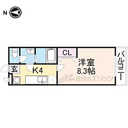 JR北陸本線 長浜駅 徒歩33分の賃貸アパート 3階1Kの間取り
