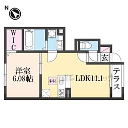 秀豊4号館 1階1LDKの間取り