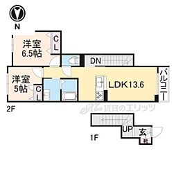 JR北陸本線 長浜駅 徒歩10分の賃貸アパート 2階2LDKの間取り