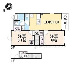 フリーデ・ドレミI 2階2LDKの間取り