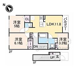 JR草津線 三雲駅 徒歩25分の賃貸アパート 2階3LDKの間取り