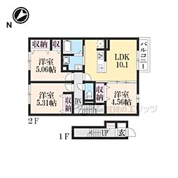 JR東海道・山陽本線 南草津駅 徒歩12分の賃貸アパート 2階3LDKの間取り